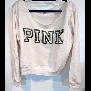 VS PINK Cream Off the Shoulder Sweatshirt